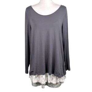 Matilda Jane Women's Gray Ruffle Hem Lace Floral Long Sleeve Top Size Medium